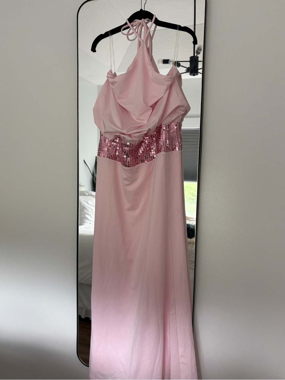 Peppermayo Pink Halter Gown with Sequin Waistband